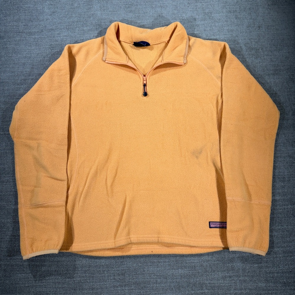 Vineyard Vines Fleece Pullover‎ Mens Large Orange Good Quarter Zip Raglan Logo